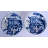 A PAIR OF 19TH CENTURY CHINESE BLUE AND WHITE PORCELAIN DISHES Kangxi style, painted with scholars w