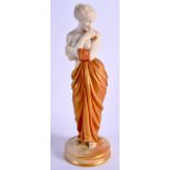 A ROYAL WORCESTER SHOT GOLD FIGURE OF JOY, puce mark date code for 1906. 25.5cm high