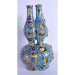 A RARE CHINESE IMITATION CLOISONNE CONJOINED VASE 20th Century, painted with motifs. 30 cm x 15 cm.