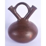 A SOUTH AMERICAN TWIN SPOUT POTTERY VESSEL. 20 cm x 13 cm.