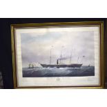 Framed Lithographic print of the Great Western steam ship 83 x51cm.
