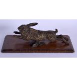 A 19TH CENTURY AUSTRIAN COLD PAINTED BRONZE HARE modelled in a leaping stance. Bronze 25 cm wide.