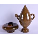 AN AMERICAN POTTERY VASE together with a Turkish melon form ewer. Largest 24 cm high. (2)