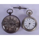 TWO ANTIQUE SILVER POCKET WATCHES. Largest 5 cm diameter. (2)