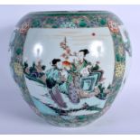 A RARE LARGE 19TH CENTURY CHINESE FAMILLE VERTE PORCELAIN VASE Kangxi style, painted with females an