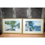 European school pair of framed Watercolours both coastal scenes 53 x 35 cm (2).