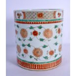 A LARGE 19TH CENTURY CHINESE PORCELAIN BRUSH POT Late Qing, painted with flowers. 20 cm x 16 cm.