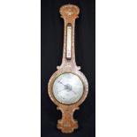 A James Brown wooden Barometer with mother of pearl inlay 102cm.