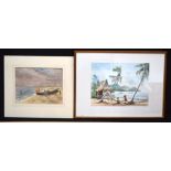 Framed watercolours of Fishermen in South East Asia 27 x 35cm (2).