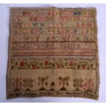 AN EARLY 19TH CENTURY ENGLISH EMBROIDERED SAMPLER. 28 cm square.