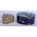 TWO EARLY 20TH CENTURY CHINESE CLOISONNE ENAMEL BOX Late Qing. Largest 9 cm x 7 cm. (2)