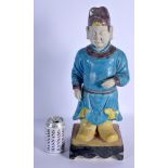 A LARGE CHINESE BLUE GLAZED FIGURE OF A STANDING MALE SCHOLAR 20th Century. 46 cm x 16 cm.