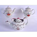 Early 19th c. New Hall helmet shaped teapot and cover painted with flowers pattern 191, an English