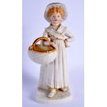 Royal Worcester Hadley figure of a with brimmed hat carrying a basket, shape 803, date code 1888. 22