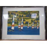 Fanch Ledan Limited edition Colour lithograph sailing boats 29/200 61.5 x 46cm.