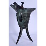 A CHINESE BRONZE JUE WINE VESSEL 20th Century. 20 cm x 8 cm.