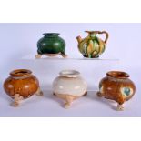 FIVE CHINESE TANG STYLE POTTERY CENSERS in various forms. Largest 7.5 cm wide. (5)