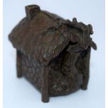 A Japanese small bronze figure of a house 6 x 5 cm (2).