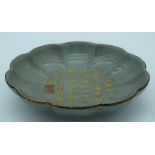 Chinese Song Ru ware scalloped bowl with calligraphy 19.5 x 4cm .