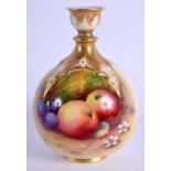 Royal Worcester globular vase with short neck painted with fruit by Ricketts, signed, shape F126, d