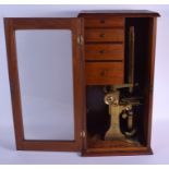 A LOVELY LARGE ANTIQUE A ROSS OF LONDON MICROSCOPE No 467, with drawers fully fitted with lenses etc