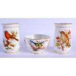 Royal Worcester pair of spill vases both painted with chubby birds on a branch by John Hopewell, one