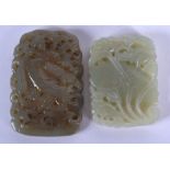 TWO EARLY 20TH CENTURY CHINESE CARVED JADE PLAQUES Late Qing. 5 cm diameter. (2)