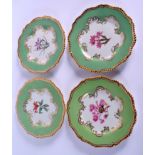 19TH C. WORCESTER FLIGHT BARR AND BARR SET OF FOUR BOTANICAL PLATES with gilt gadroon border, titled