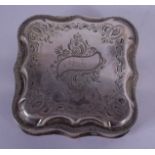 AN ANTIQUE SILVER PATCH BOX. 24 GRAMS. 5.5 cm square.