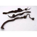 A Japanese small bronze dragon sculpture together with two others largest 22cm (3).