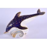 Royal Crown Derby paperweight Dolphin. 17cm wide.