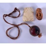 A LATE 19TH CENTURY JAPANESE BOXWOOD NETSUKE together with two others. (3)