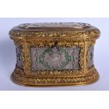 AN 18TH CENTURY EUROPEAN SILVERED BRONZE AND LACQUER CASKET decorated with figures and landscapes. 1