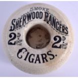 A RARE JENKINSON & CO SHERWOOD RANGERS SMOKE CIGARS ASHTRAY. 9.5 cm diameter.