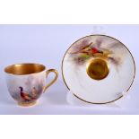 Royal Worcester demi tasse coffee cup and saucer painted with a brace of Pheasants by Jas. Stinton,