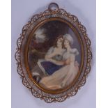 AN EARLY 20TH CENTURY CONTINENTAL PAINTED IVORY PORTRAIT MINIATURE painted with two girls. Image 8 c