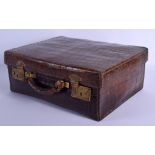 AN ANTIQUE LEATHER CARRYING CASE Cleghorn Edinburgh. 39 cm x 28 cm.