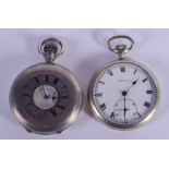 TWO ANTIQUE SILVER POCKET WATCHES. Largest 5 cm diameter. (2)