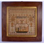 AN ANTIQUE SAMPLER by Eliza Wilson. Image 34 cm square.