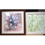 A framed oil on board N D'Agula and a large print of flowers