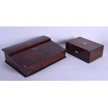 TWO ANTIQUE WRITING BOXES. Largest 41 cm wide. (2)
