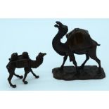 Two small bronze camels largest 14 x 14cm .(2)