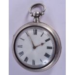 AN ANTIQUE SILVER POCKET WATCH. 5.5 cm diameter.