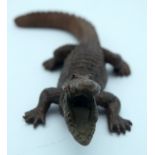 A small Japanese bronze Crocodile 14cm.