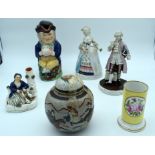 Miscellaneous porcelain group Character jug, continental figures, ginger jar largest 24cm.(6)
