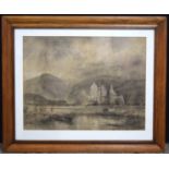 A large framed Charcoal and watercolour highland scene 70 x 54 cm.
