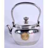 AN EARLY 20TH JAPANESE MEIJI PERIOD SILVER TEAPOT with imperial mon. 142 grams. 9 cm x 11 cm.
