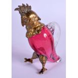 A RARE MINIATURE 19TH CENTURY CONTINENTAL BRASS HEAD PARROT JUG of smaller than normal form. 12 cm h