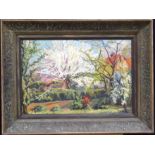Framed Oil on canvas Country scene trees in bloom 35 x 52cm.