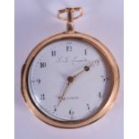 AN ANTIQUE 18CT GOLD A LIEGE REPEATING POCKET WATCH. 153 grams overall. 5.5 cm wide.